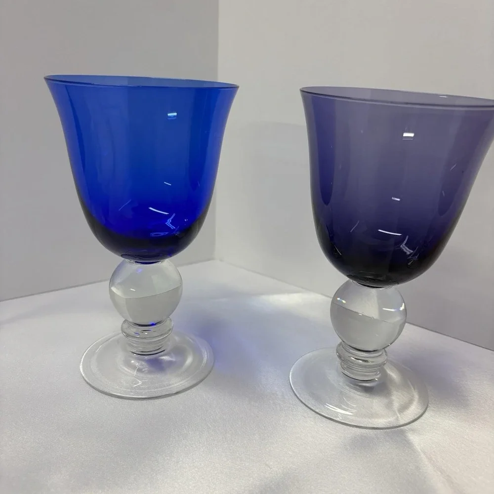 Vintage Clear Ball Stem Hand Blown Glass/Goblet - various colors set‎ of 5